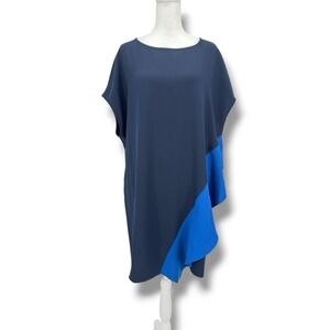 DVF Diane von Furstenberg Tunic Dress S Blue Asym Minimalist Lagenlook Artsy NWT